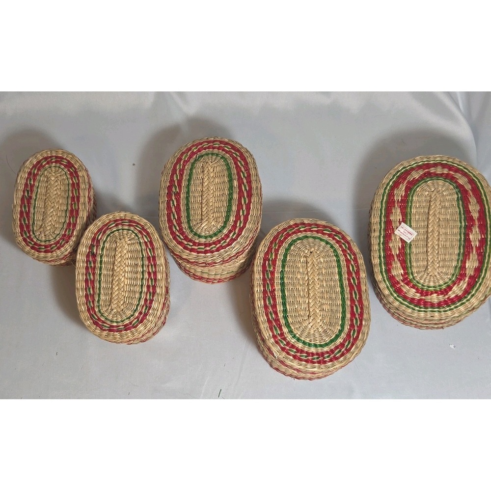 VTG 70s Nesting Baskets w Lids & Handles Set of 5, People's Republic of China